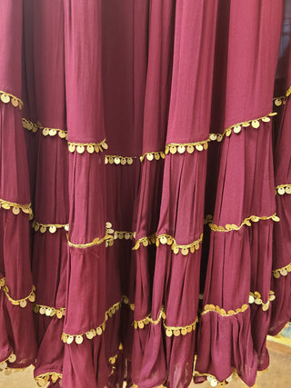 Burgundy Embroidered Lehenga Set with Mirror Work Dupatta