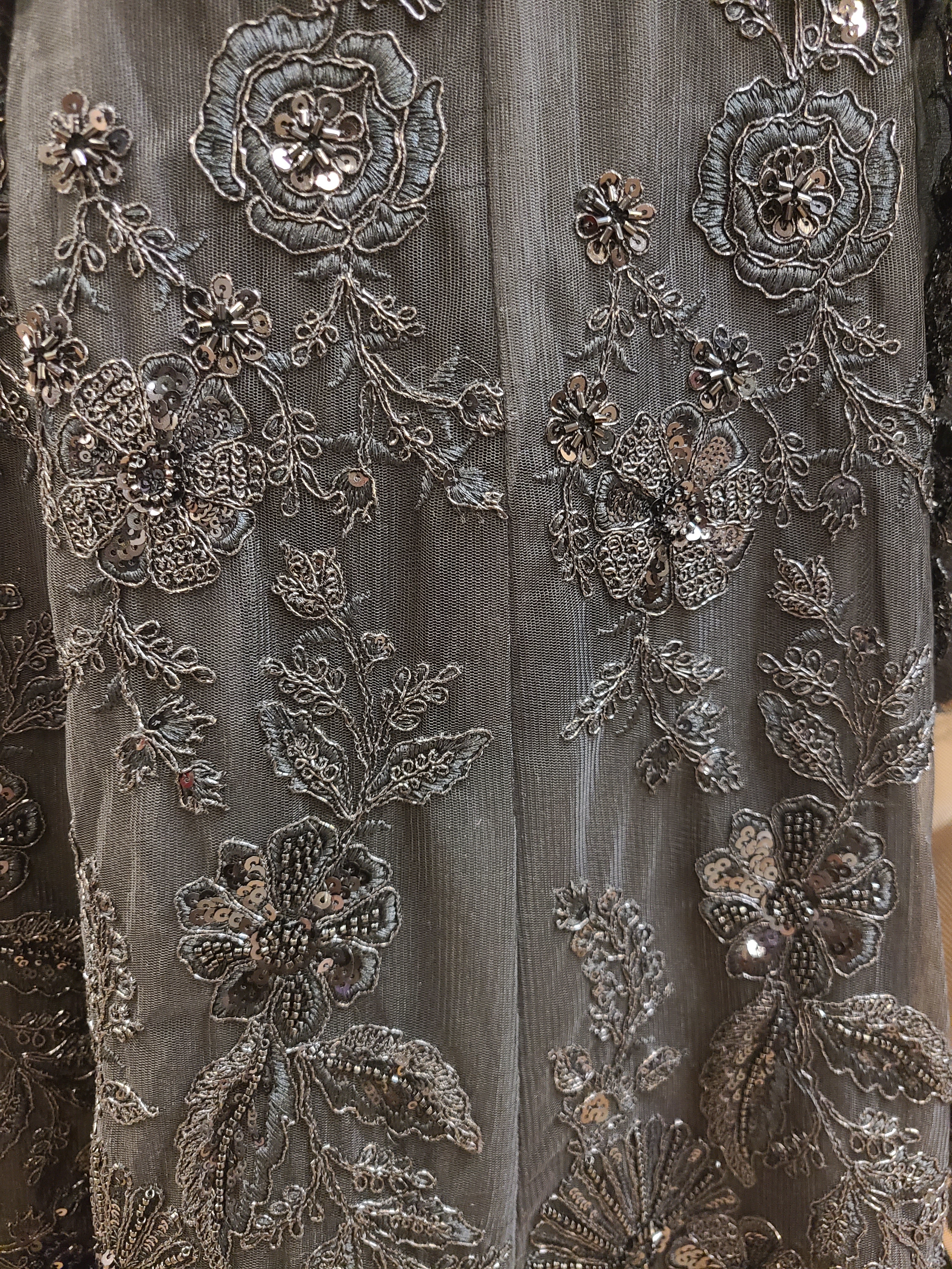Embroidered Sharara Set with Halter Neckline - Champagne & Black