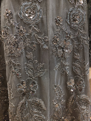 Embroidered Sharara Set with Halter Neckline - Champagne & Black