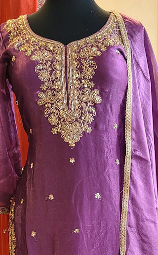 Deep Purple Zari Embroidered Palazzo Suit Set