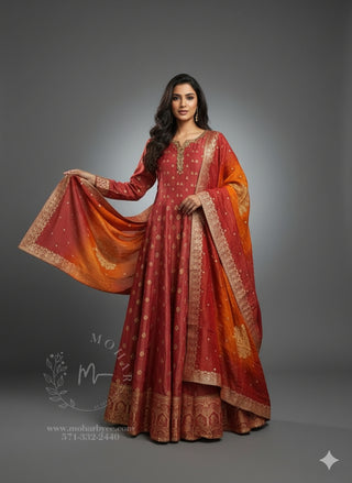 Red-Orange-Gold Anarkali