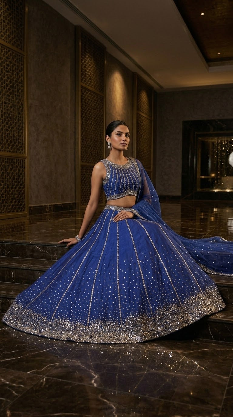 Royal Blue Mirrorwork Lehenga