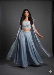 Powder Blue Sharara Set with Bow Sleeves - Indo Western