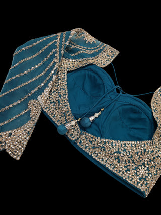 Teal Silver Embroidered Bridal Lehenga Set