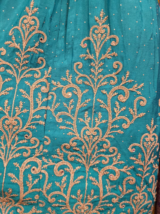 Teal Blue Embroidered Silk Lehenga Choli