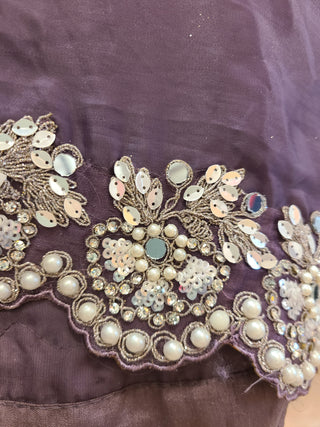 Mauve Purple Embroidered Satin Pre-Stitched Saree