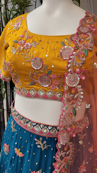 All over Thread sequence work Tri-color Lehenga