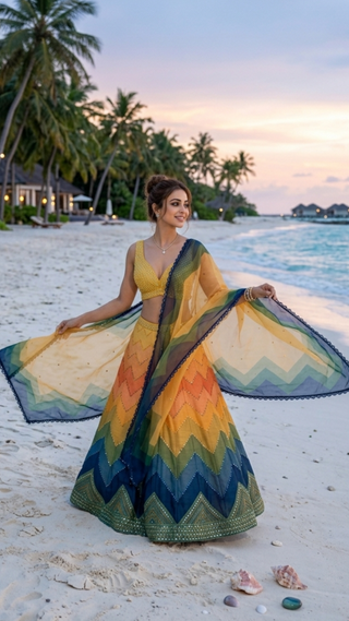 Multicolour Chevron Ombre Lehenga Set