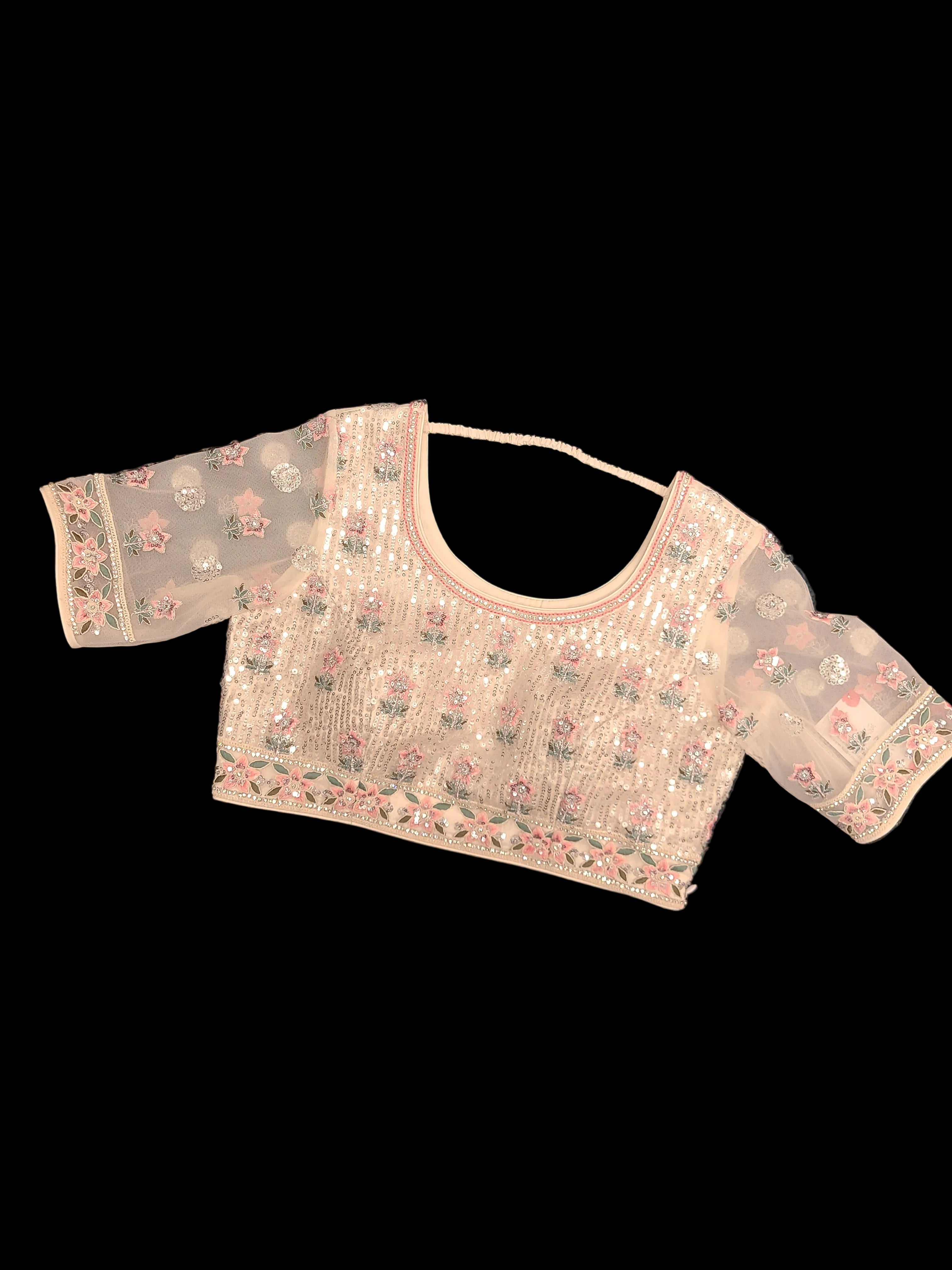White Pastel Rose Motif Lehenga