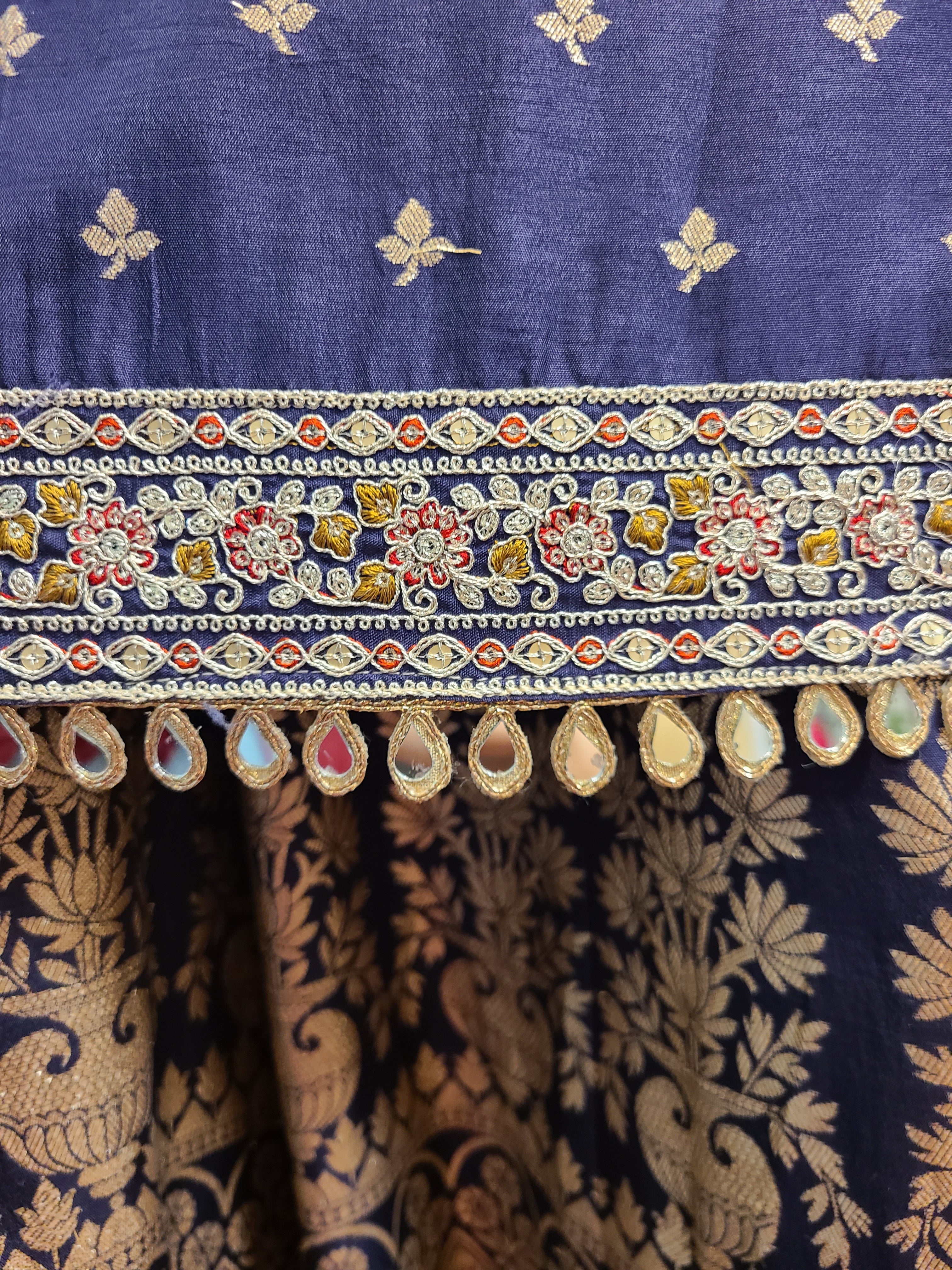 Navy Blue Embroidered Lehenga Choli with Chevron Dupatta