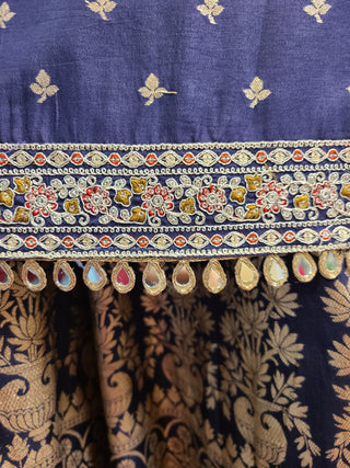 Navy Blue Embroidered Lehenga Choli with Chevron Dupatta