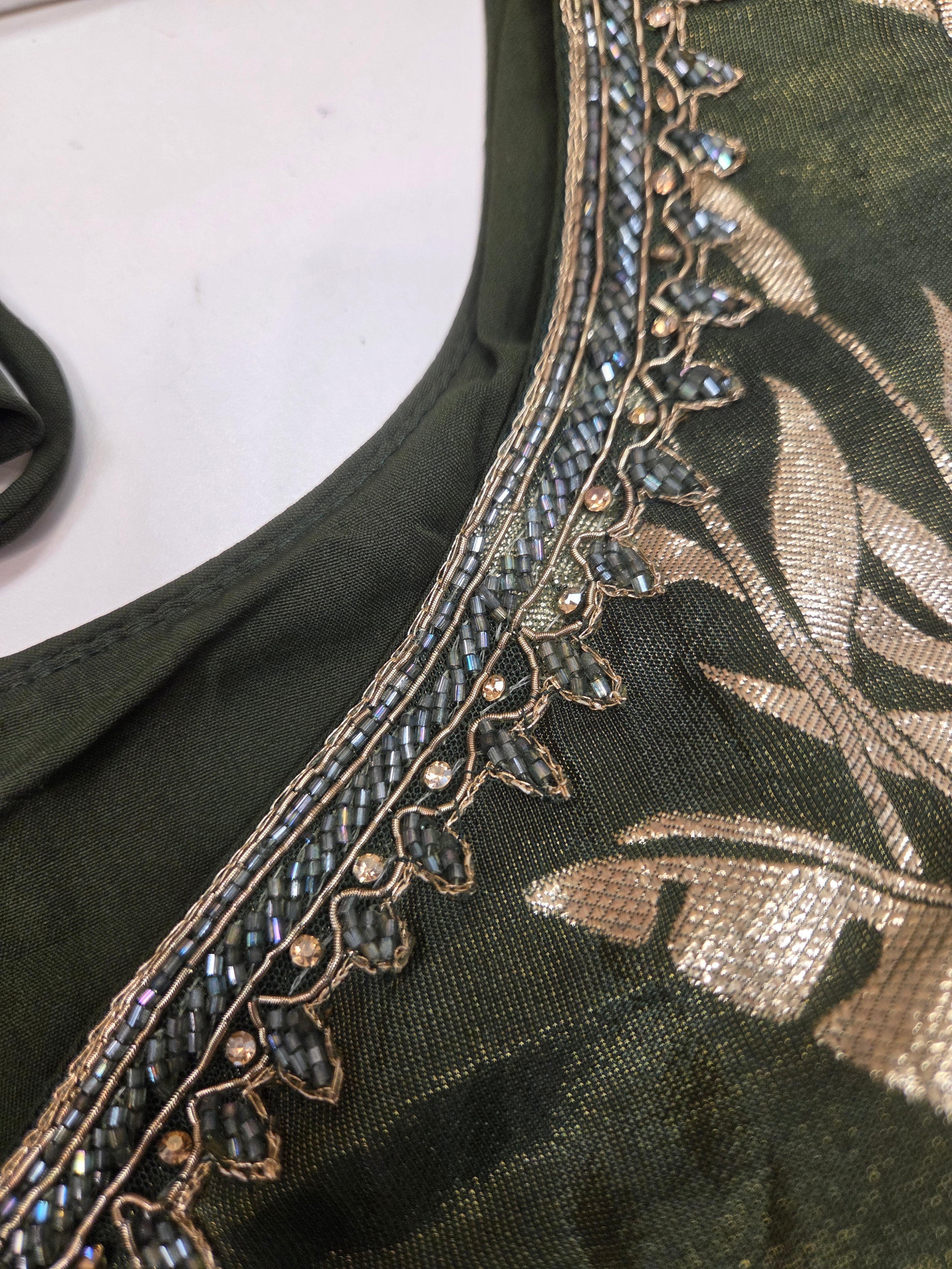 Forest Green Banarasi Floral Gown