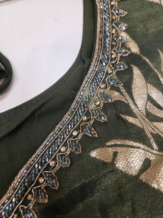 Forest Green Banarasi Floral Gown