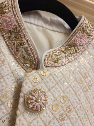 Cream and Gold Embroidered Sherwani