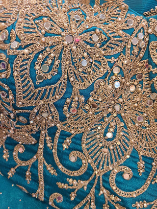 Teal Blue Embroidered Silk Lehenga Choli