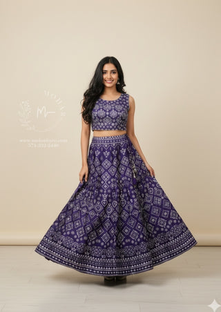 Royal Purple Embroidered Lehenga Choli Set