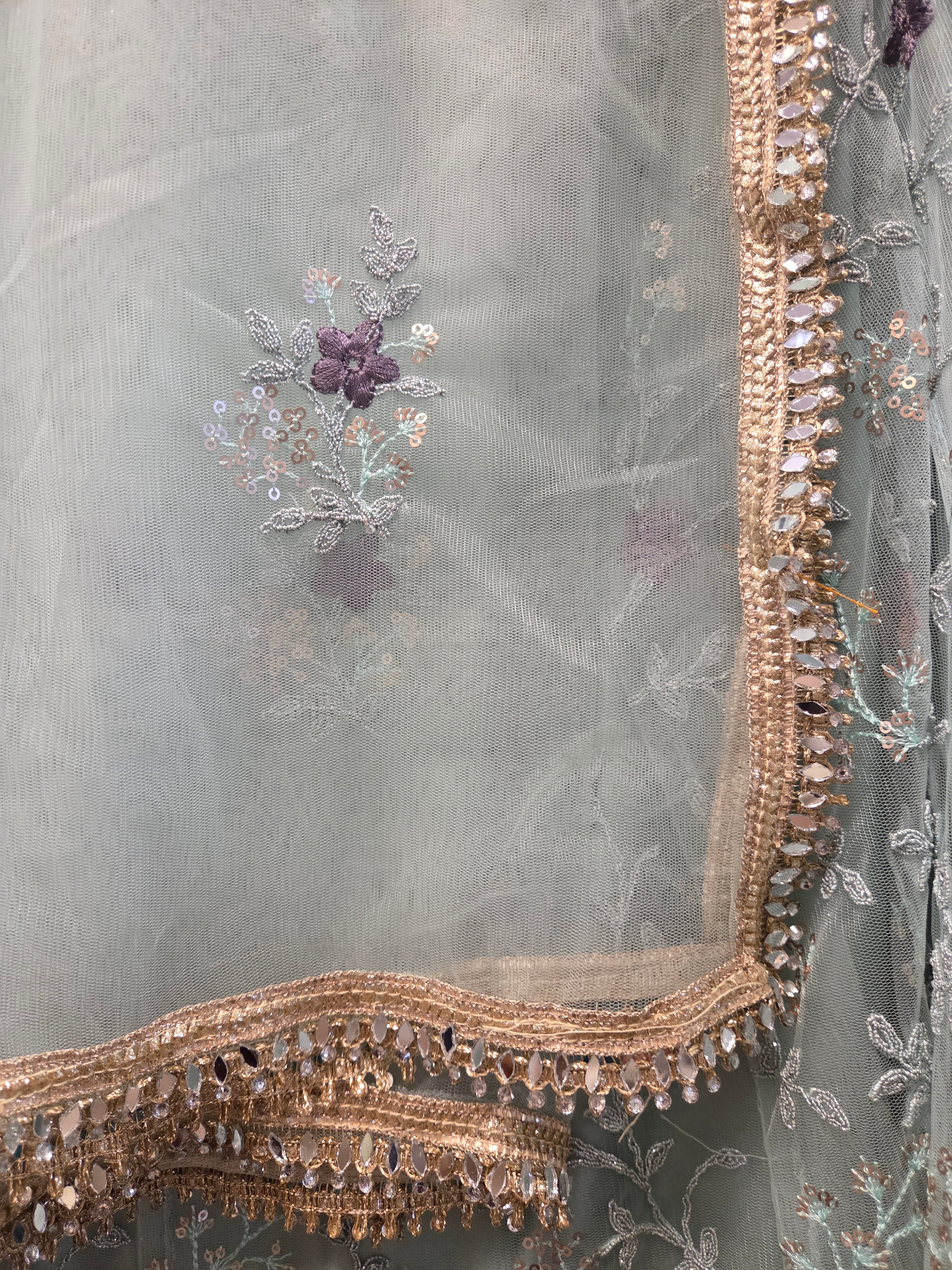 Powder Blue Lotus Lehenga Set