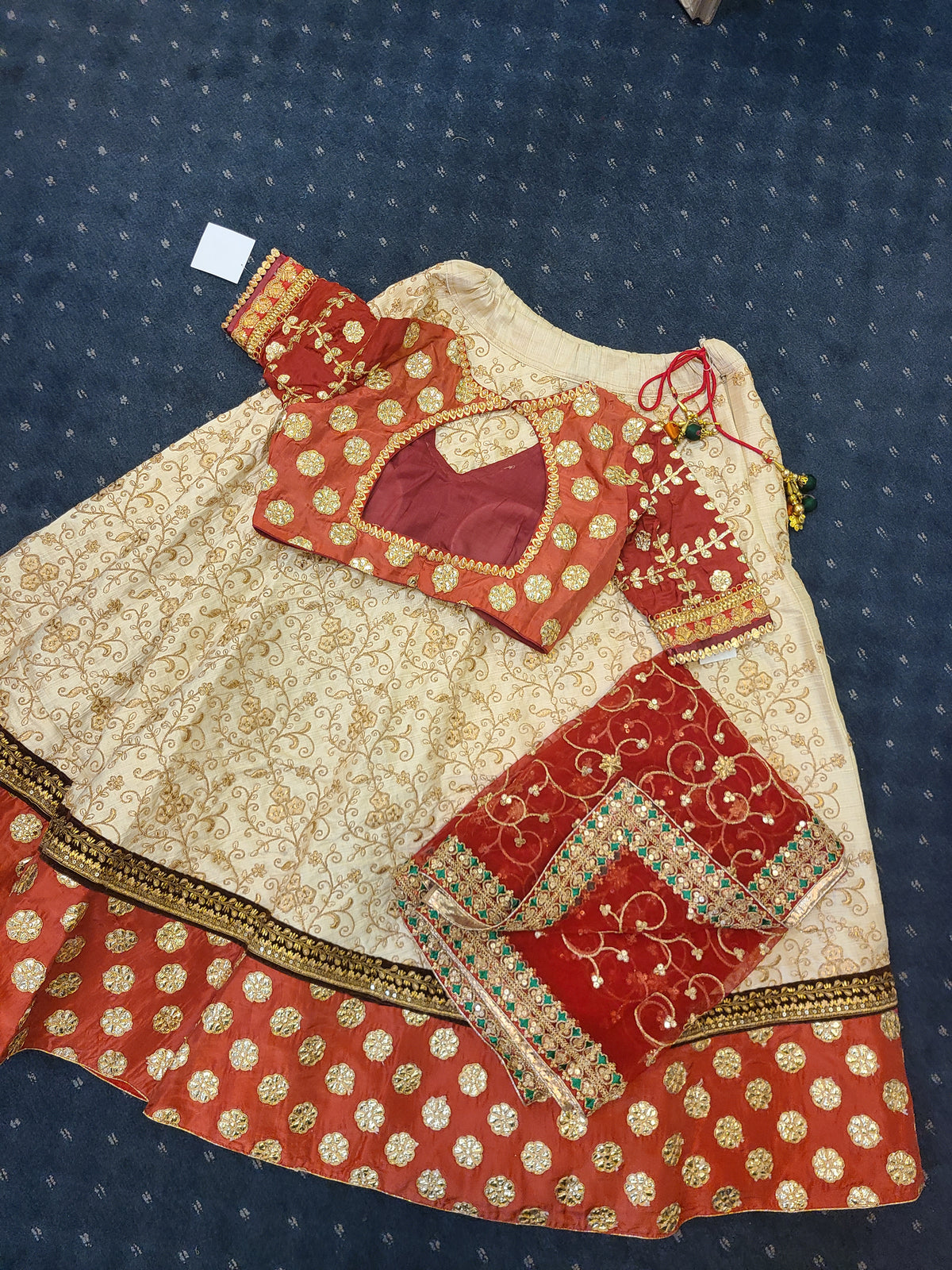 Cream & Rust Embroidered Lehenga Choli Set
