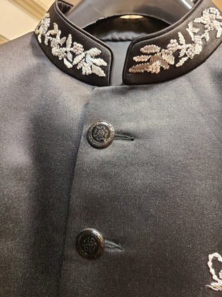 Luxurious Black Embroidered Bandhgala Suit