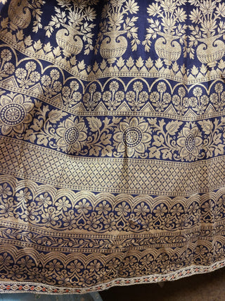 Navy Blue Embroidered Lehenga Choli with Chevron Dupatta