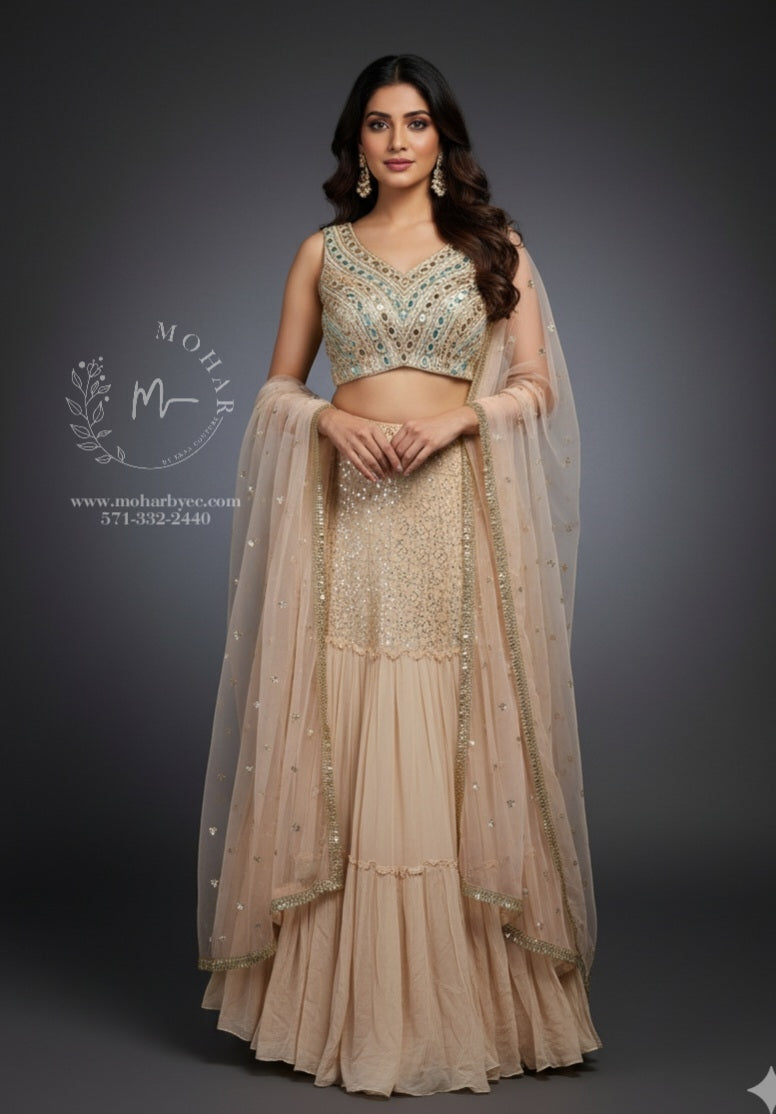 Champagne Gold Embroidered Lehenga Choli Set