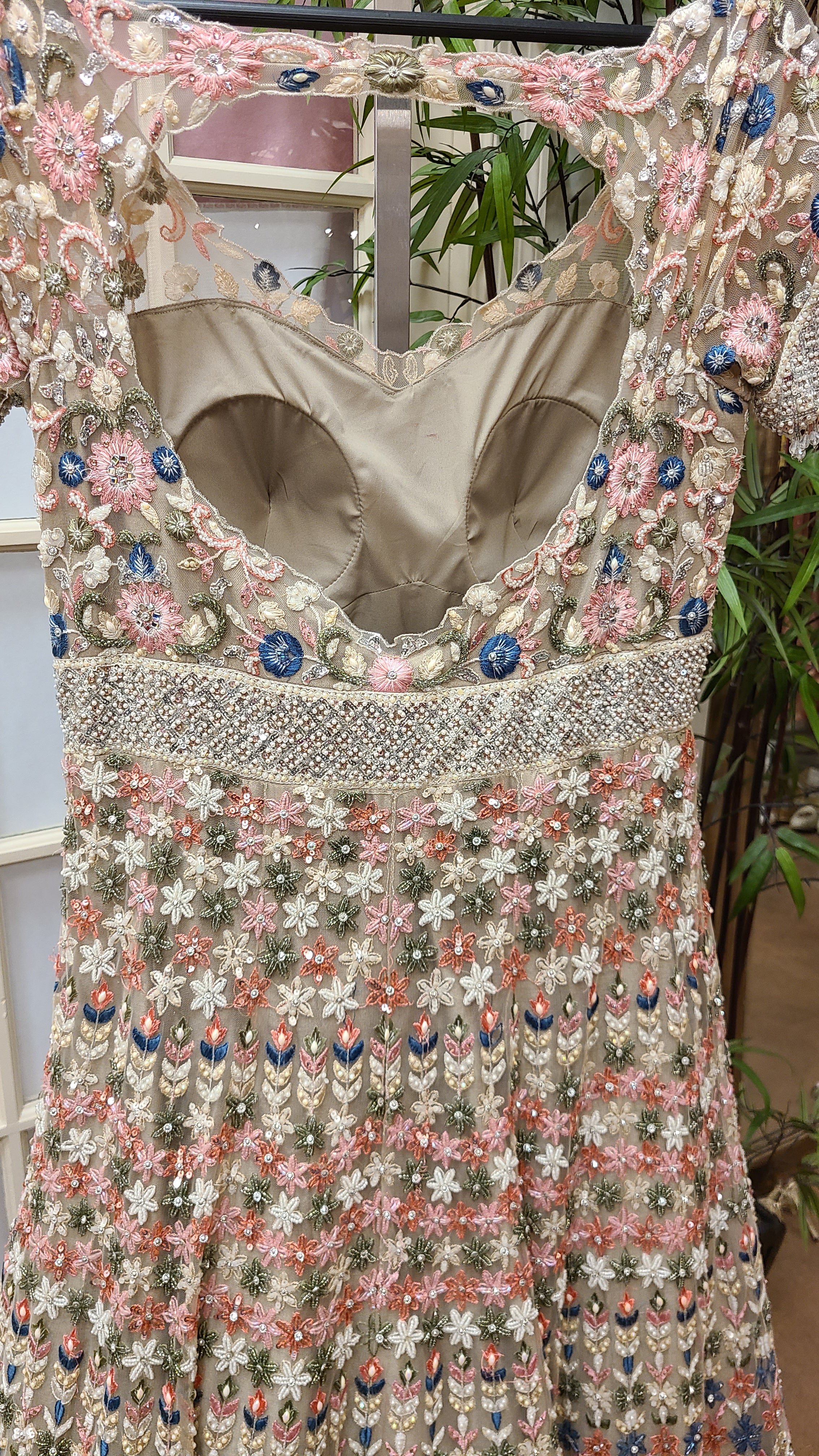 Gold/Olive Base With Pastel Accents Long Gown