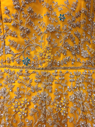 Mustard Yellow Silver Embroidered Anarkali Gown