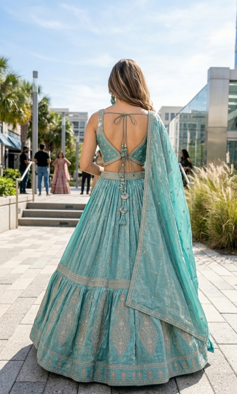 Aqua Tiered Zardozi Lehenga Set