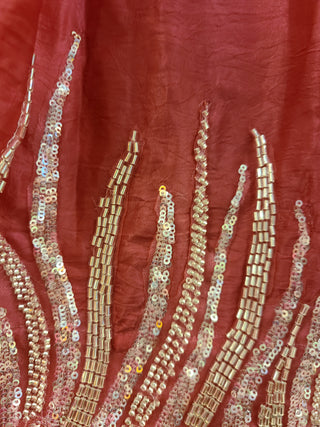 Rose Pink Embroidered Satin Pre-Stitched Saree