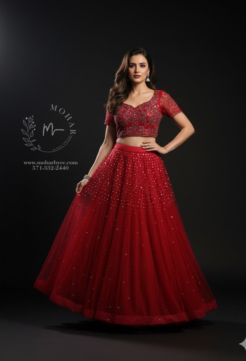 Red Embroidered Lehenga Choli Set