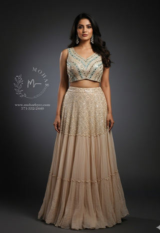 Champagne Gold Embroidered Lehenga Choli Set