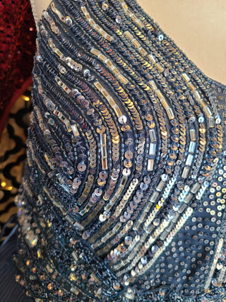 Midnight Blue Beaded Evening Gown