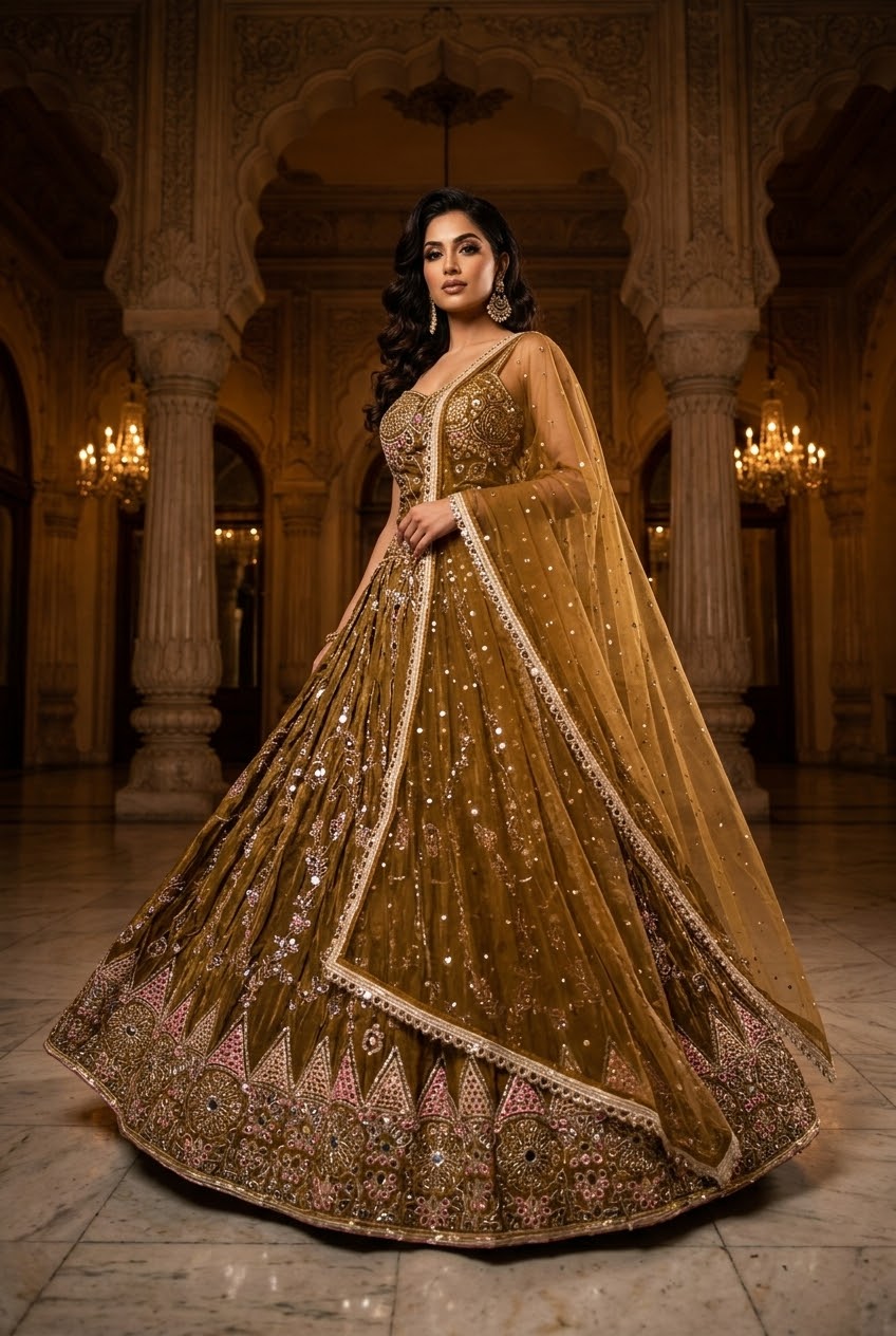 Olive Gold Corset Lehenga