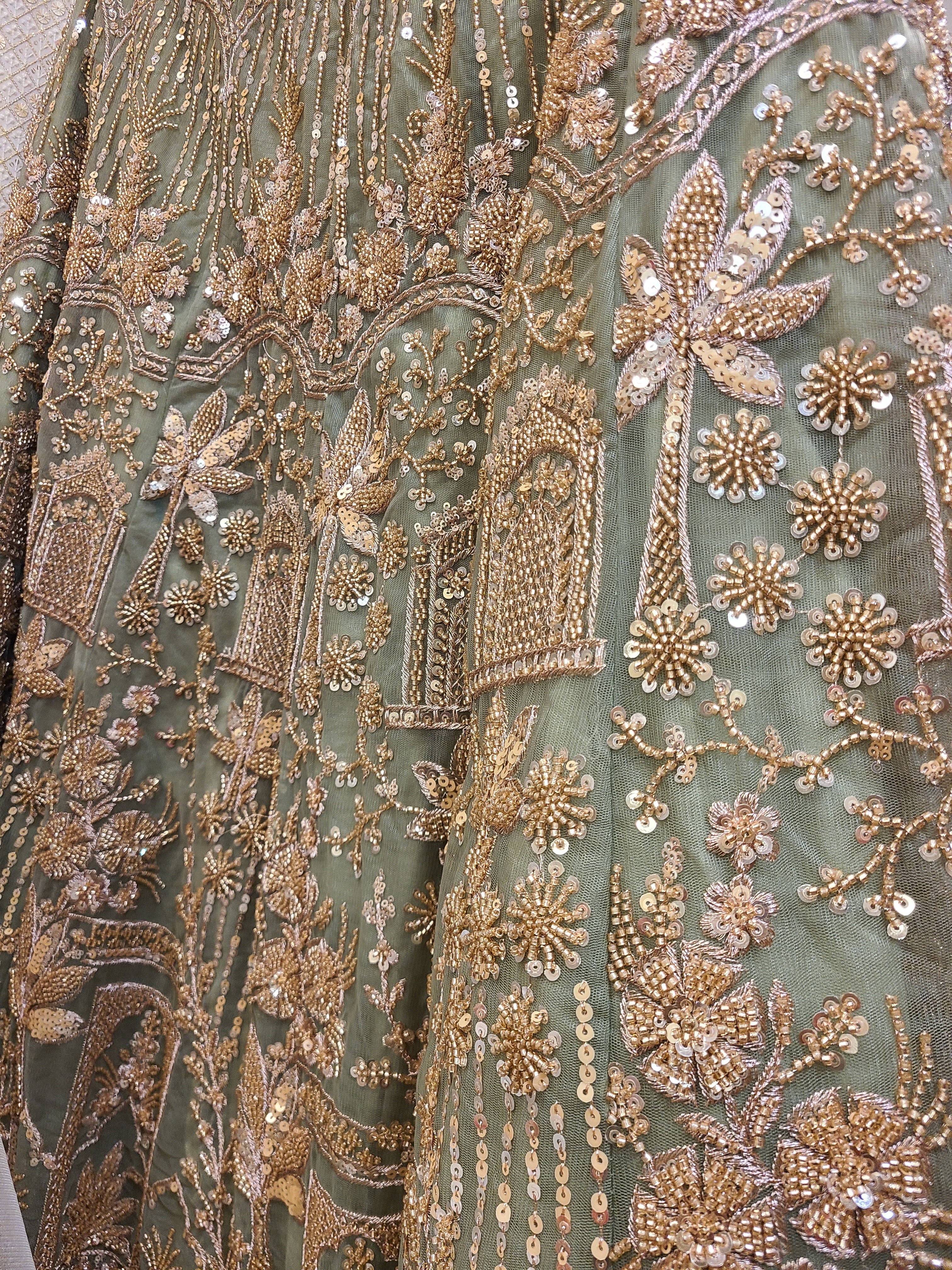 Olive Green Embroidered Bridal Lehenga Set