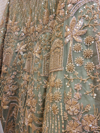 Olive Green Embroidered Bridal Lehenga Set