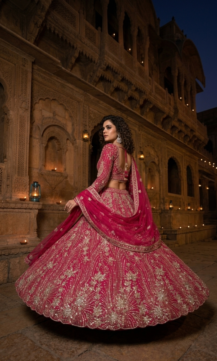 Hot Pink Zardozi Bridal Lehenga