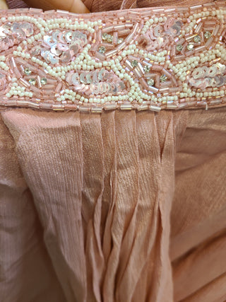 Peach Embroidered Pre-Draped Saree Gown