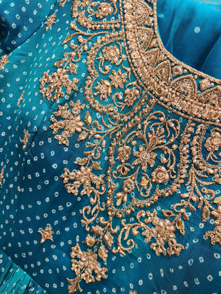 Turquoise Bandhani Embroidered Anarkali Gown