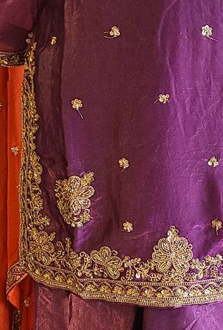 Deep Purple Zari Embroidered Palazzo Suit Set
