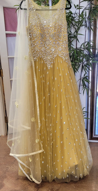 Yellow Soft Tulle with Mirror embroidery