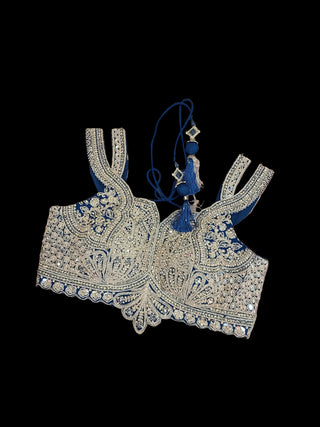 Navy Blue Embroidered Silk Lehenga Choli with Gold Detailing