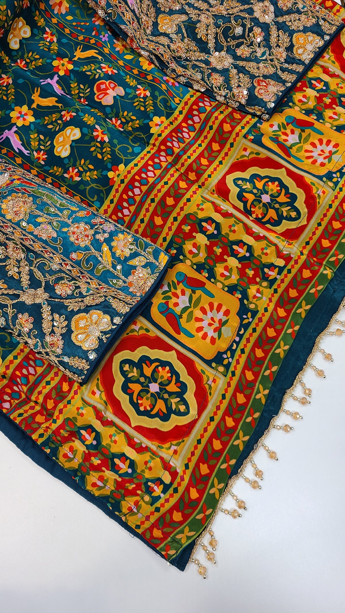Teal Embroidered Sharara Set