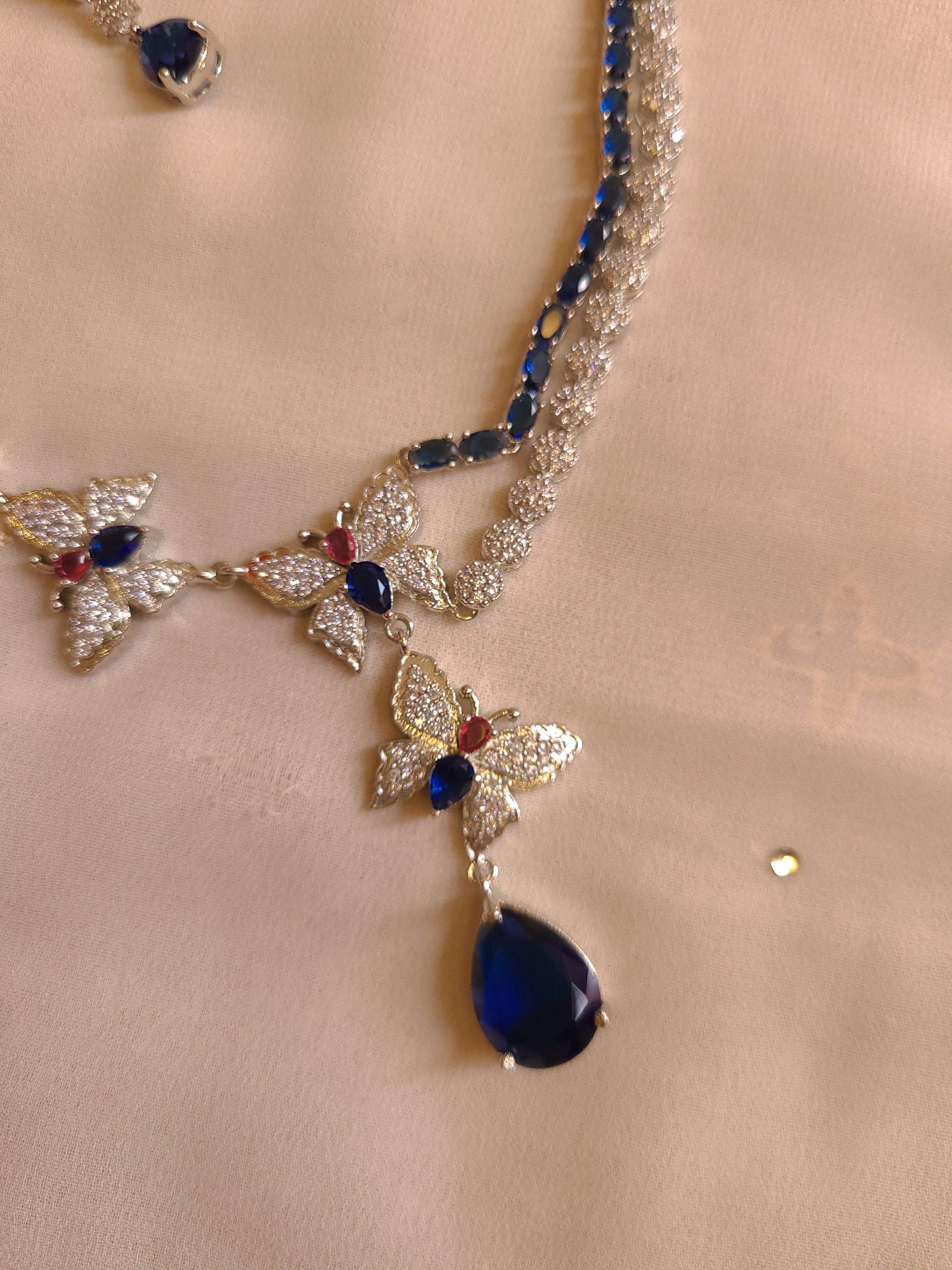 Royal Blue Butterfly AD Stone Necklace Set