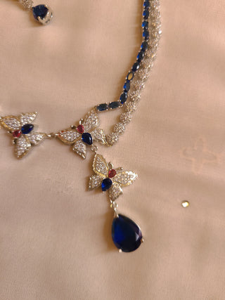 Royal Blue Butterfly AD Stone Necklace Set