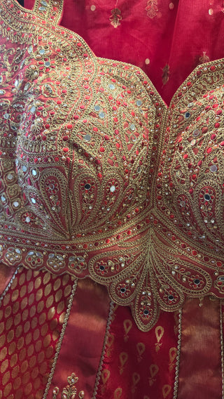 Red and Gold Embroidered Lehenga Choli