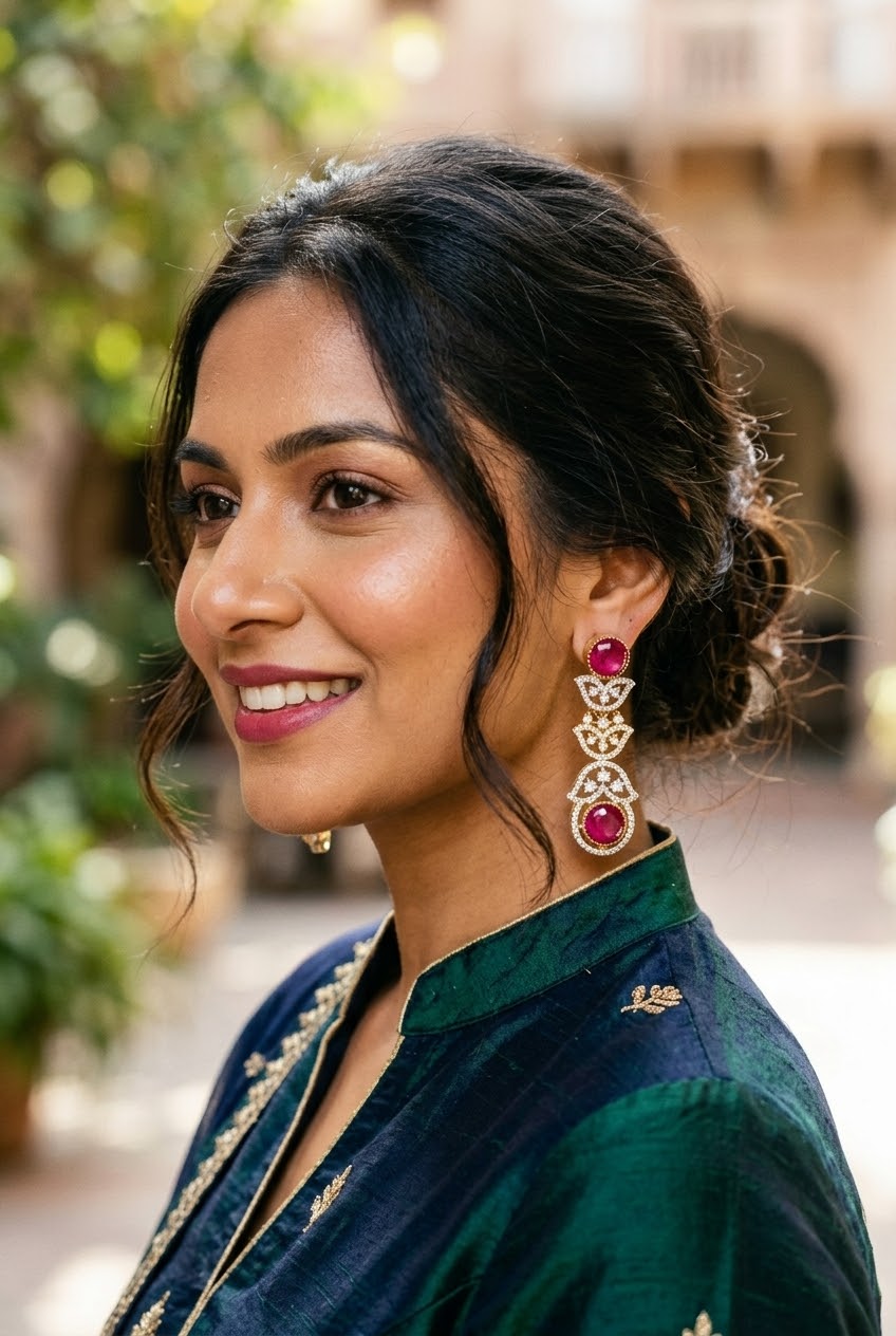 Ruby Crystal-Style Statement Drop Earrings