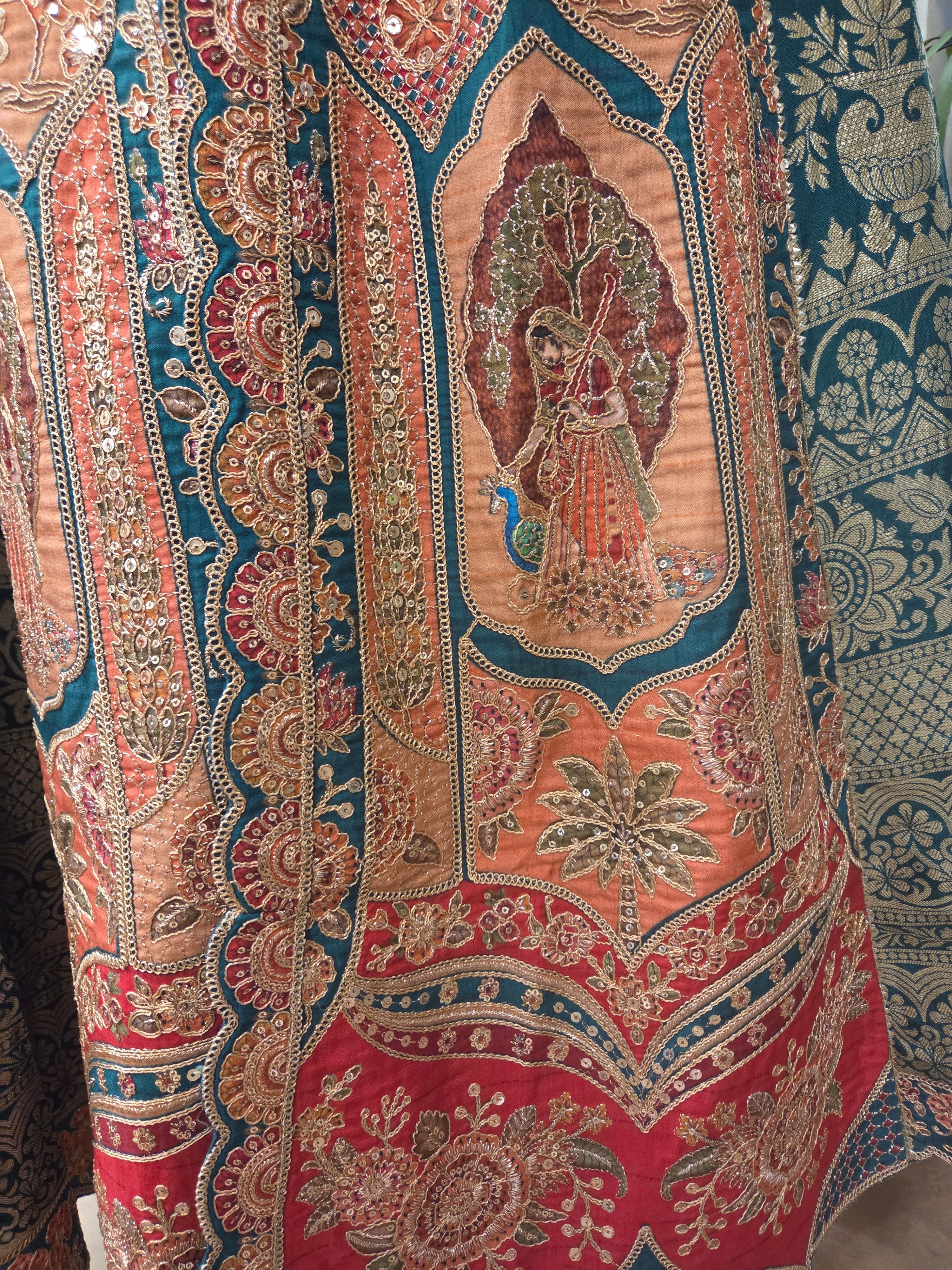Teal & Multicolor Zardozi Embroidered Anarkali Jacket