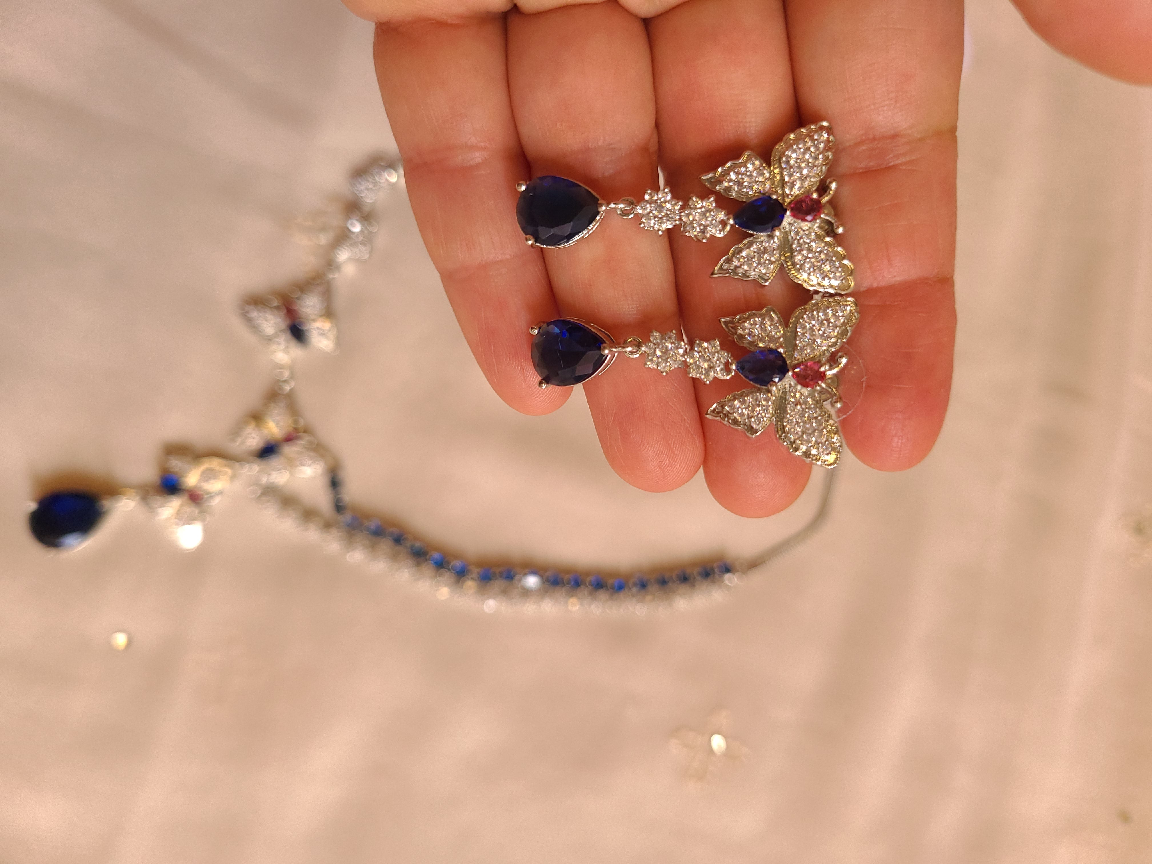 Royal Blue Butterfly AD Stone Necklace Set