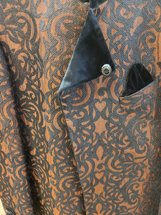 Black Sherwani with Brown Jacquard Design