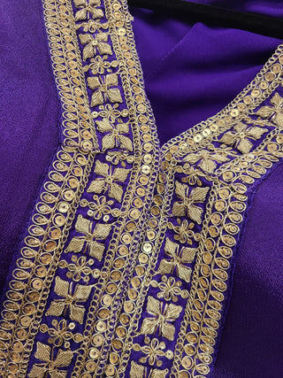 Royal Purple Embellished Indo-Western Crop Top & Draped Skirt Set